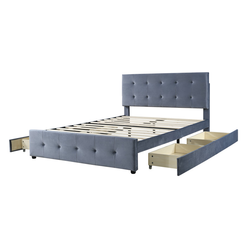 Rosendale Upholstered Velvet Drawers Bed, Grey