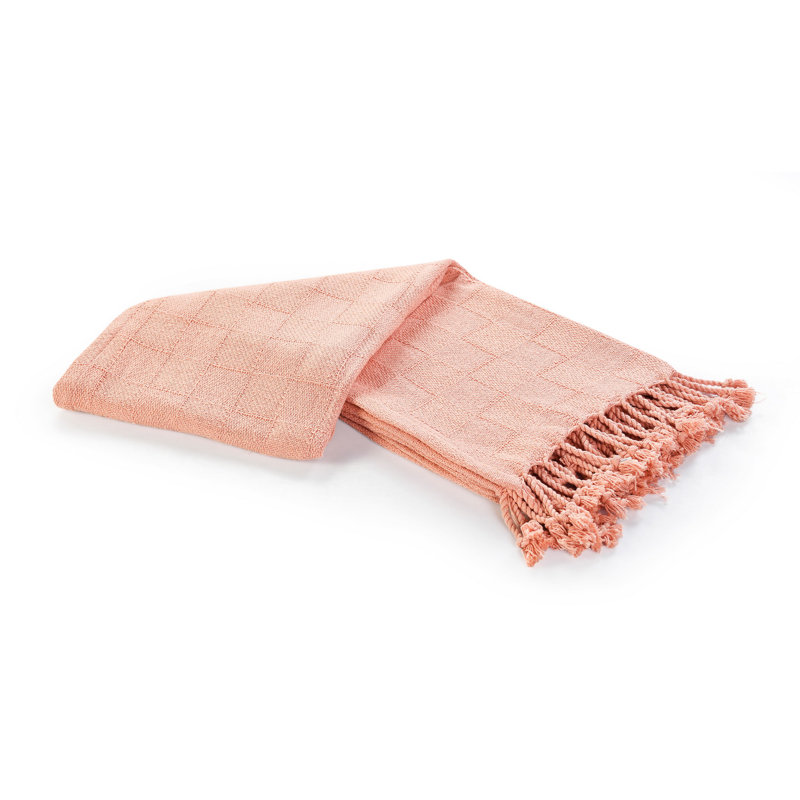 Coral Pink Organic Cotton Throw Blanket with Fringe