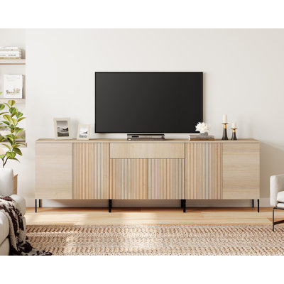 94.5" Modern Reeded Dresser TV Stand For Tvs Up To 100 Inch, Entertainment Centre With Adjustable, Wooden TV Console With Storage For Living Room
