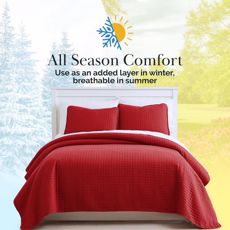 Southshore Fine Linens Vilano Oversized Quilt Set, Double-Brushed Microfiber Lightweight Quilted Bedding with Waffle Geometric Pattern and 2 King Pillow Shams, King/California King, Chili Pepper Red