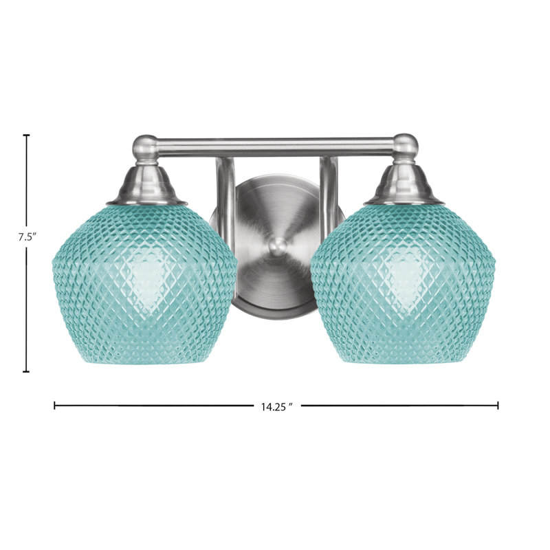 Mukkesh 2 Light Bath Bar Brushed Nickel Finish 6" Turquoise Glass, 2 Lights, Brushed Nickel, 7.5" H x 14.25" W x 8.5" D