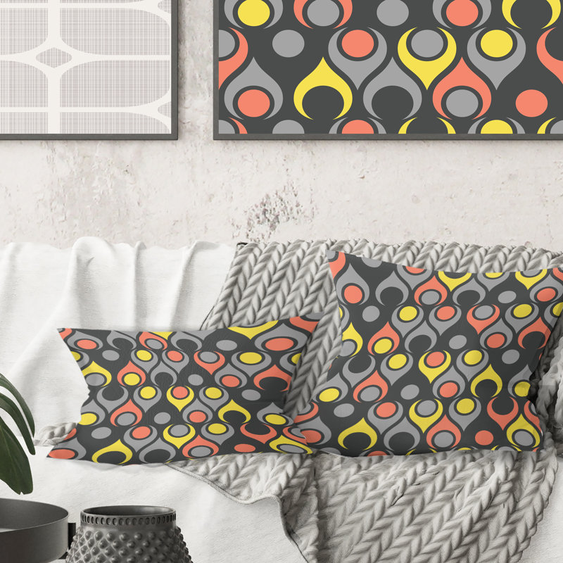 Coussin décoratif rétro à imprimé abstrait rétro Mid-Century, 18 po x 18 po, Gris