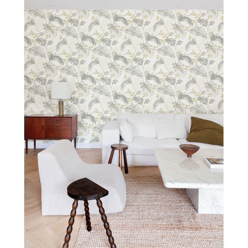 Rouleau de papier peint botanique L 33 pi x l 21 po Betzabel, Blanc