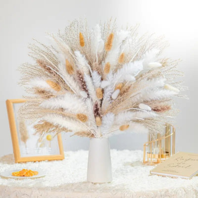 [Rustic Pampas Grass Decor] 98Pcs Pampas Grass Decor, Pampas Grass Contains Bunny Tails Dried Flowers - Reed Grass Bouquet For Wedding Boho Flowers Home Table Decor, Rustic Farmhouse Party