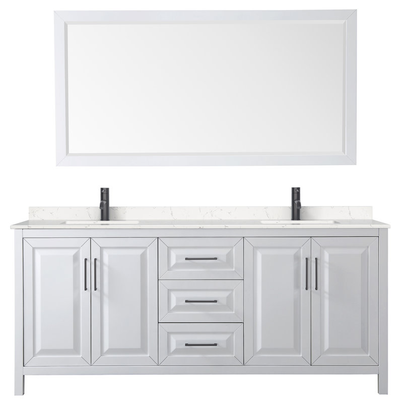 Daria 72" Double Bathroom Vanity Set with Mirror, Dark Blue, Matte Black, 80"