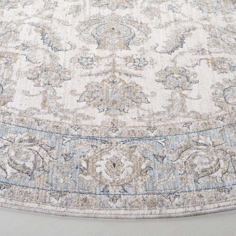 Tapis ivoire / bleu en polyester tissé à la machine Lauren Ralph Lauren 1753, Rond 6 pi 7 po