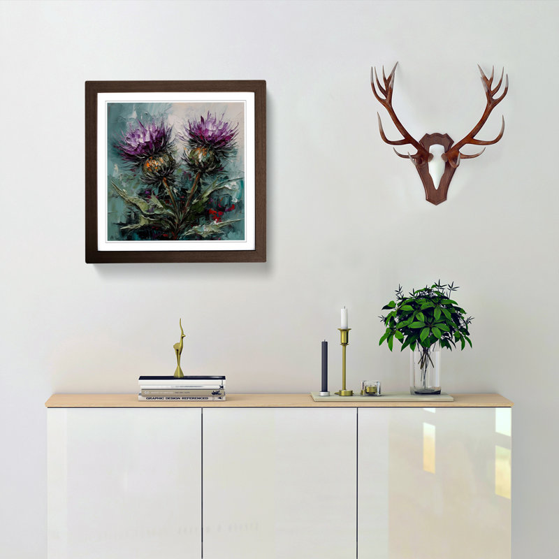 Thistle Palette Knife Painting No.1 - Framed Print, Walnut