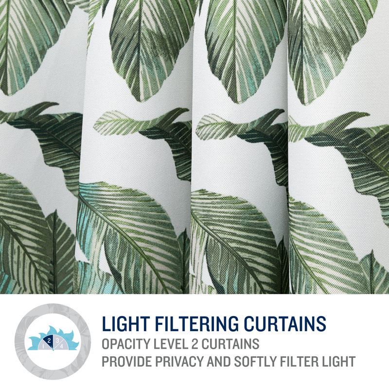 Tropical Fern Light-Filtering Green Polyester Grommet Curtain Panel