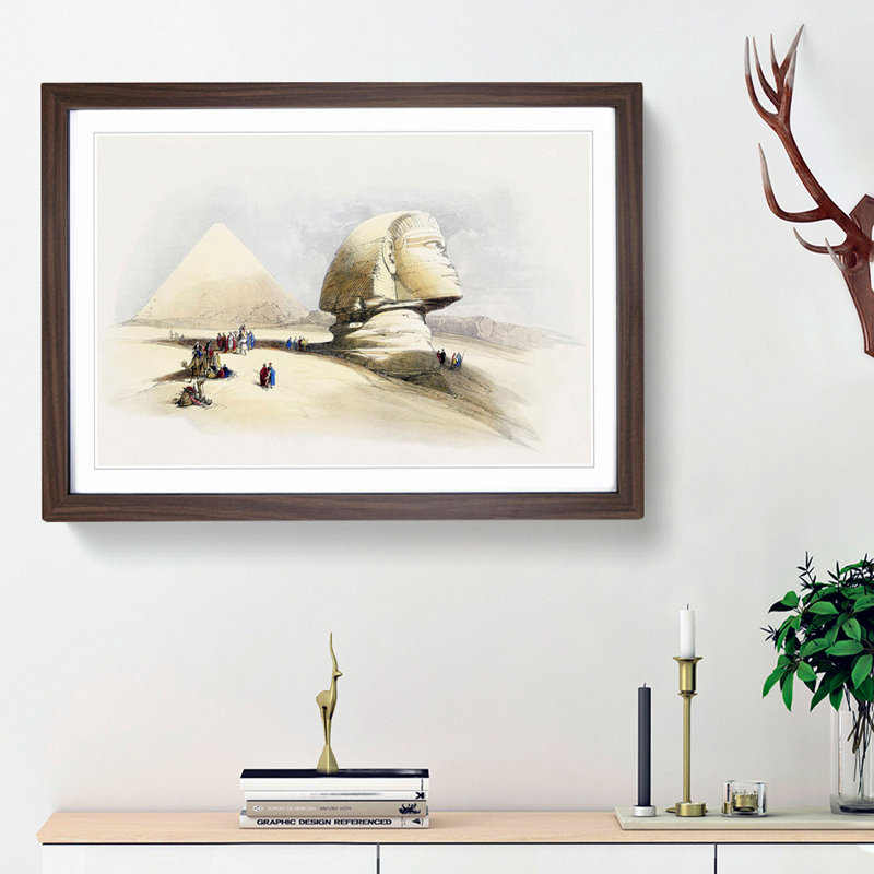 Beside The Great Sphinx Pyramids Of Giza by David Roberts - Single Picture Frame Painting, Walnut Framed
