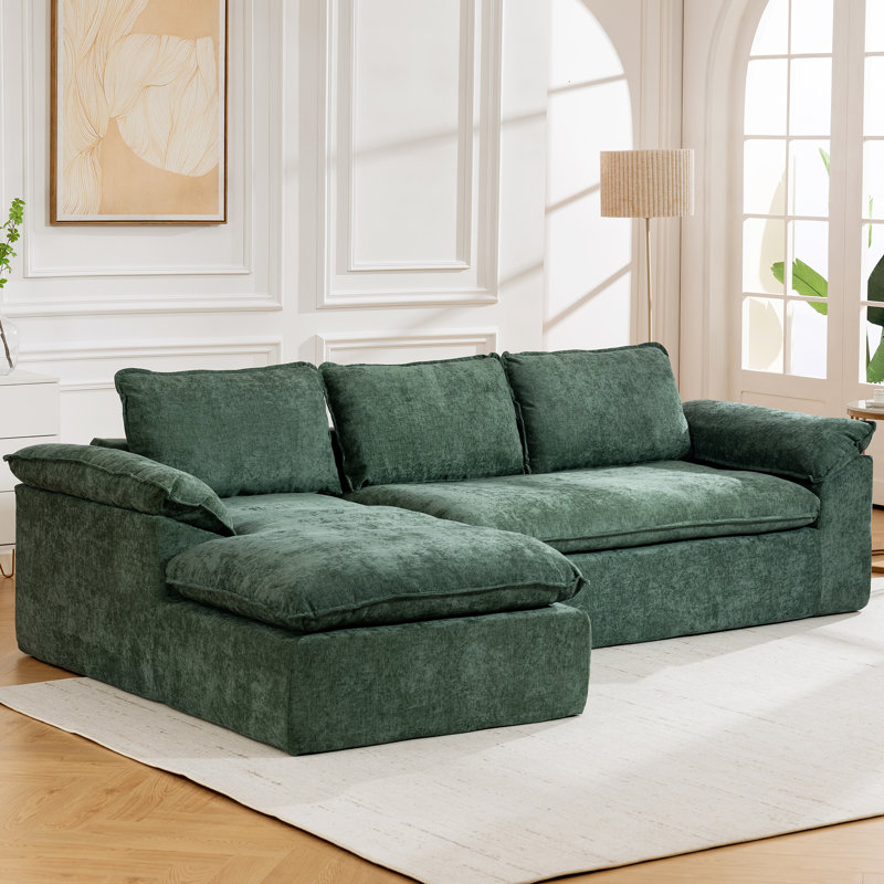 Cozy Modern Boneless L-Shaped Sectional Sofa – Reversible Chenille, Pet-Friendly, Cloud-Like Comfort, No Assembly, Green