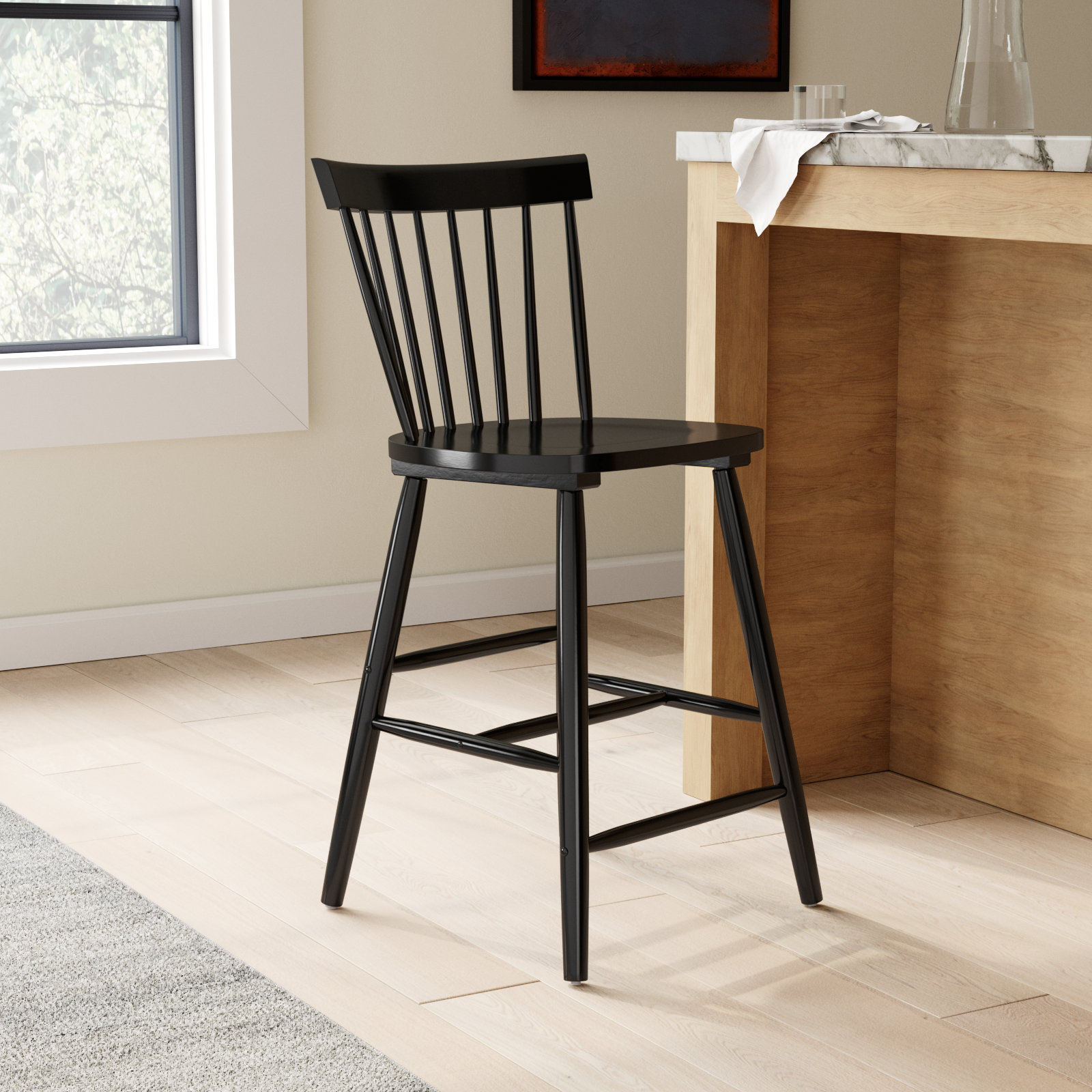 Stacee Bar Stool, Black, Counter Stool (24" Seat Height)