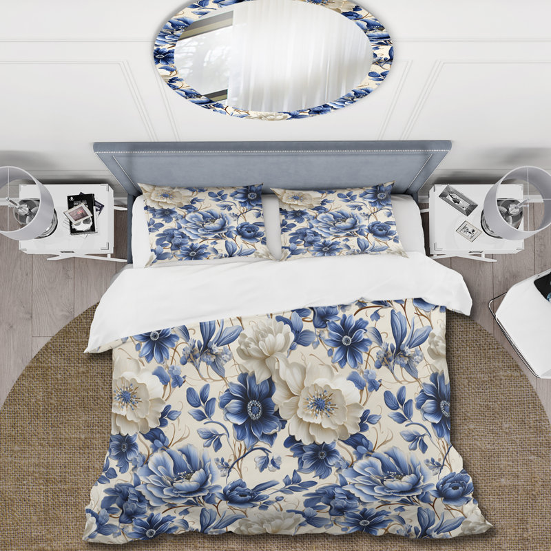 Literie Neo Victorian Cobalt, Housse de couette simple + 1 taie décorative stan
