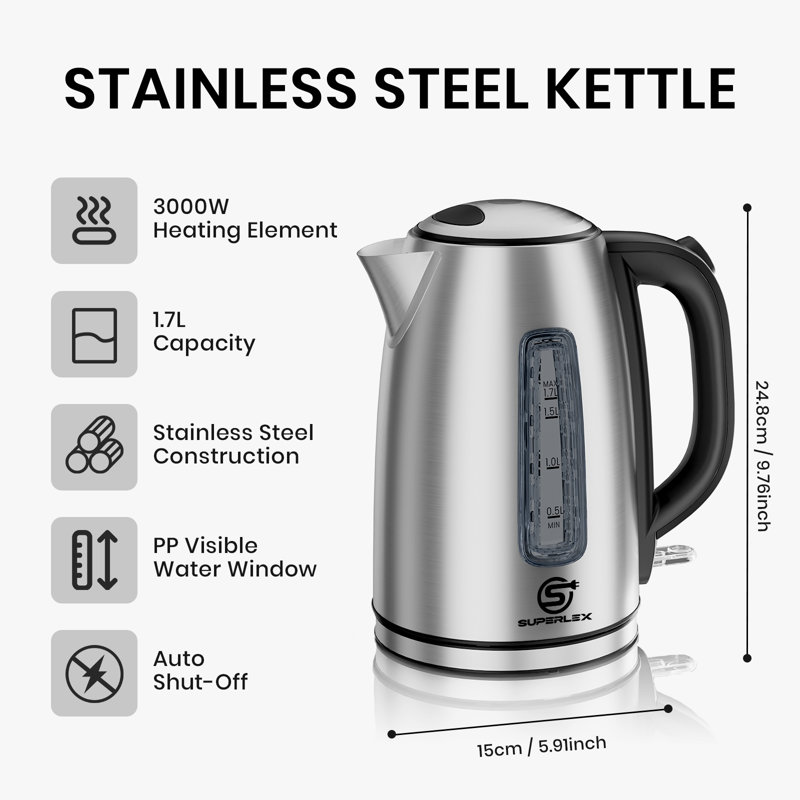 SUPERLEX 1.7L Stainless Steel Electric Tea Kettle