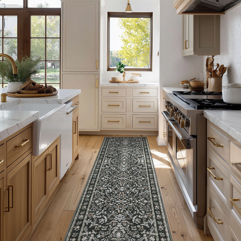 Washable Area Rug, Boho Floral Soft Rugs for Living Room, Non Slip Low Pile Carpet for Bedroom, Dining Room, Nursery, Hallway
