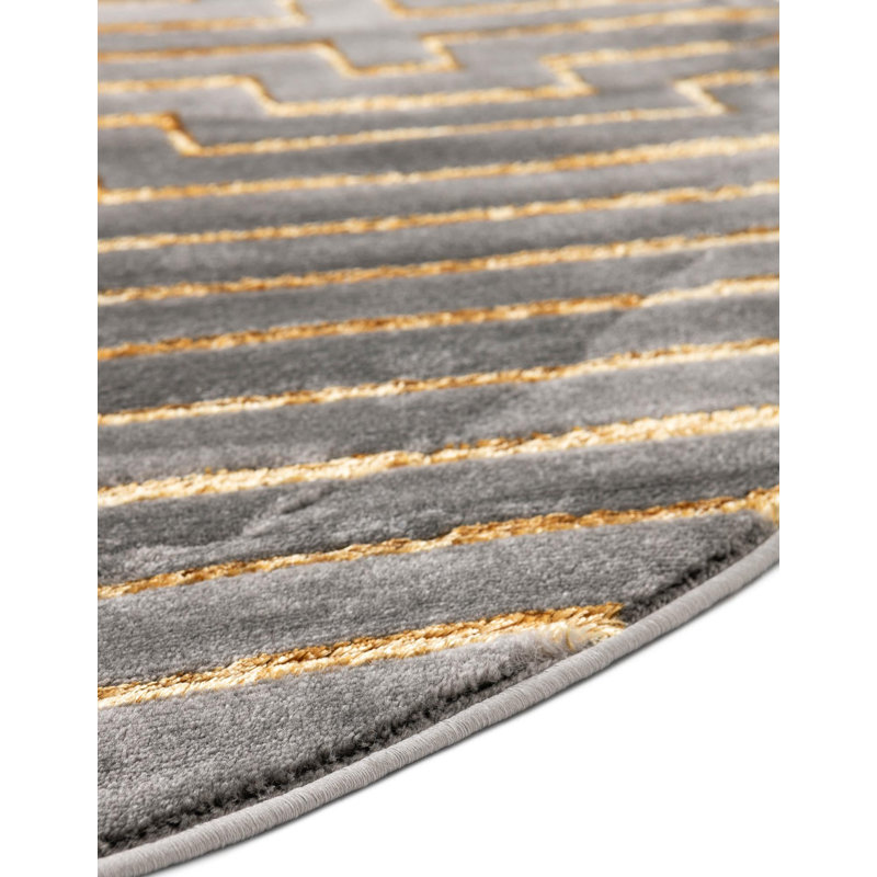 Tapis Mirage Nikica Latitude Run® gris et or, Rond 3 pi 1 po