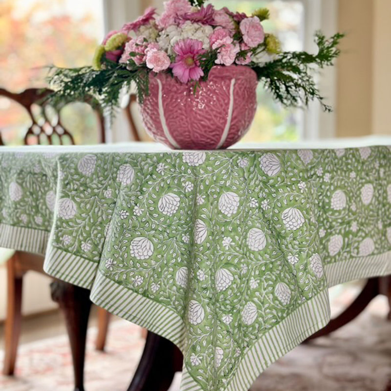 Nappe rectangulaire - Eden floral vert et blanc, P 60 po x L 90 po