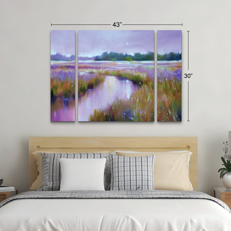 Ensemble de 3 panneaux muraux - Jennifer Taylor Art «Moon River», art mural sur toile pour le salon, la chambre à coucher ou le bureau 