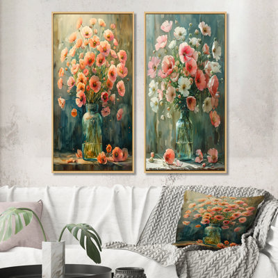 Pink Green Buttercup Bouquet Milk Bucket I - Buttercups Wall Art 2 Pieces Set