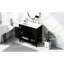 Meuble-lavabo noir en bois massif avec lavabo à trois tiroirs inclus, hauteur 34,1 po