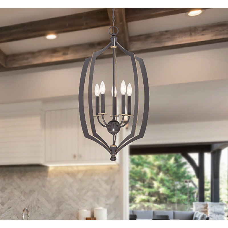 5 - Light Dimmable Geometric Chandelier, 30" H x 17" W x 17" D
