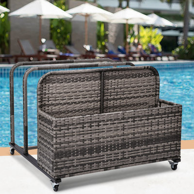 Poolside Float Storage Organizer, Pool Toy Storage Holder With Wicker Basket Outdoor Pool Float Holder Storage Rack Rolling Pool Caddy Cart Raft Holde by LeewooJardin