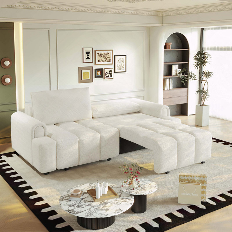 Canapé-lit convertible en tissu avec rangement Teddy, Beige / Blanc