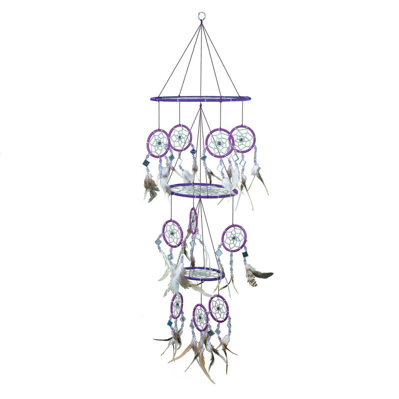 Capteur de rêves avec mosaïque, triple anneau, Mauve