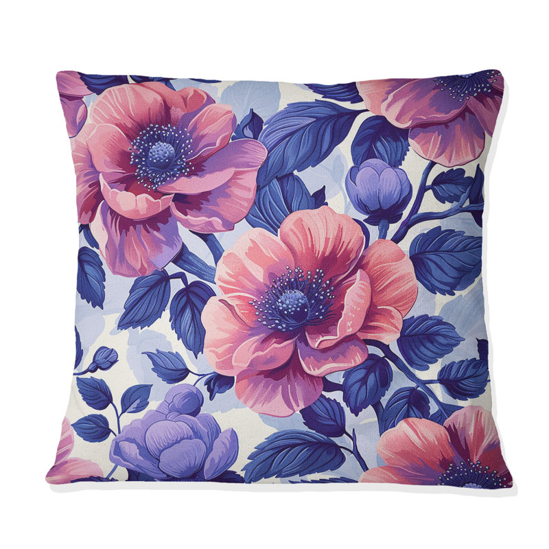 Coussins décoratifs traditionnels mauves et roses à motif floral, H 16 po x l 16 po