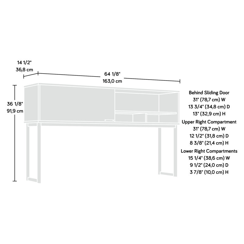 Personnalisable avec compartiments cachés à porte coulissante pour articles de bureau et tablettes de livres de 22,83 po de largeur avec rangement