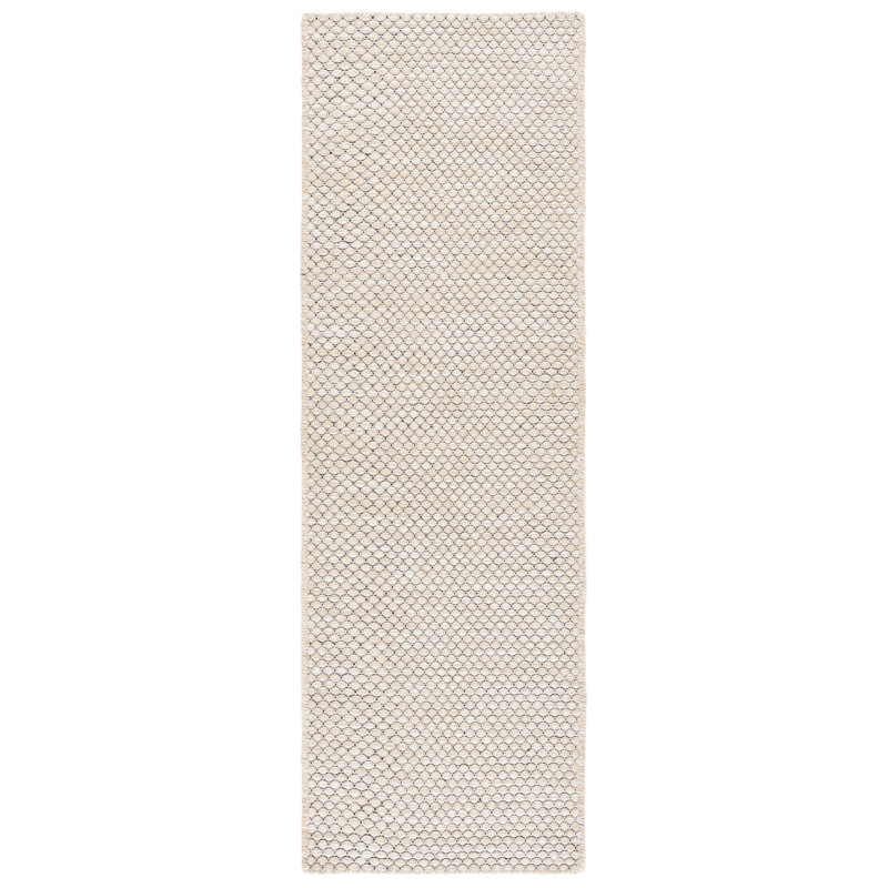 Vermont Hand Woven Wool/Cotton Solid Color Rug in Beige, Runner 2'3" x 8"
