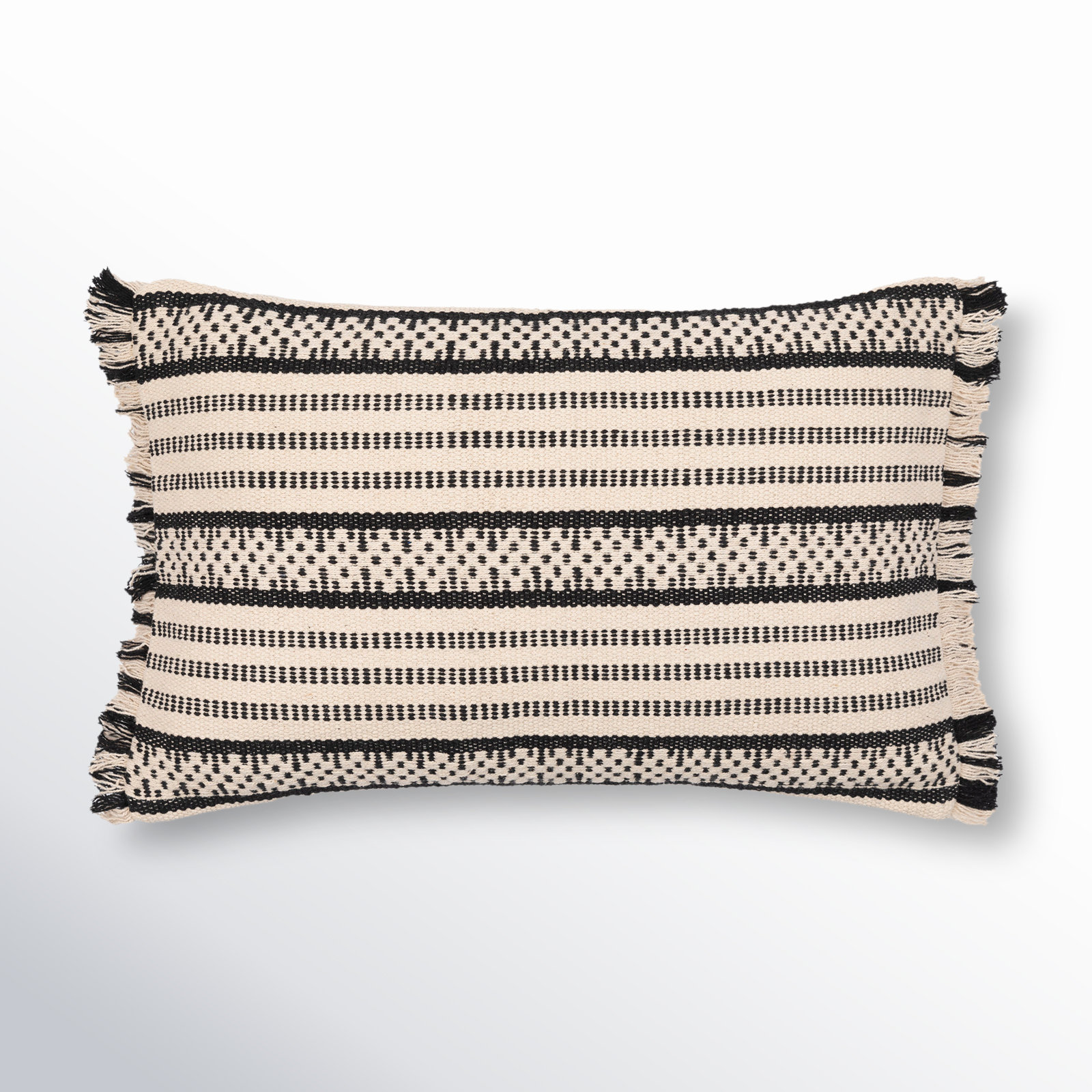 Blu Fringed Cotton Lumbar Pillow Cover