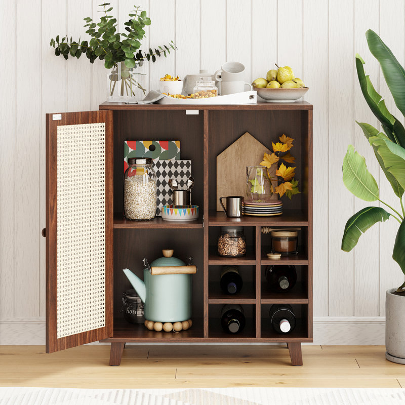 Armoire d'appoint en rotin avec tablettes réglables, Brun