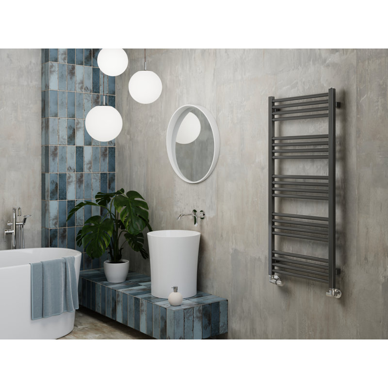 Fiona Heated Towel Rail, Grey, 114cm H  x 50cm W x 7.2cm D