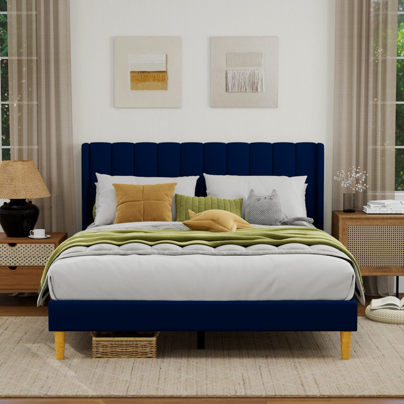 Sutter Upholstered Wingback Bed, Queen, Blue