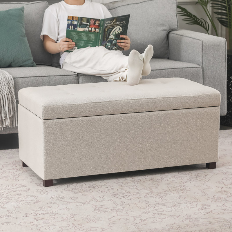 Banc de rangement avec repose-pieds de 37 pouces, Beige