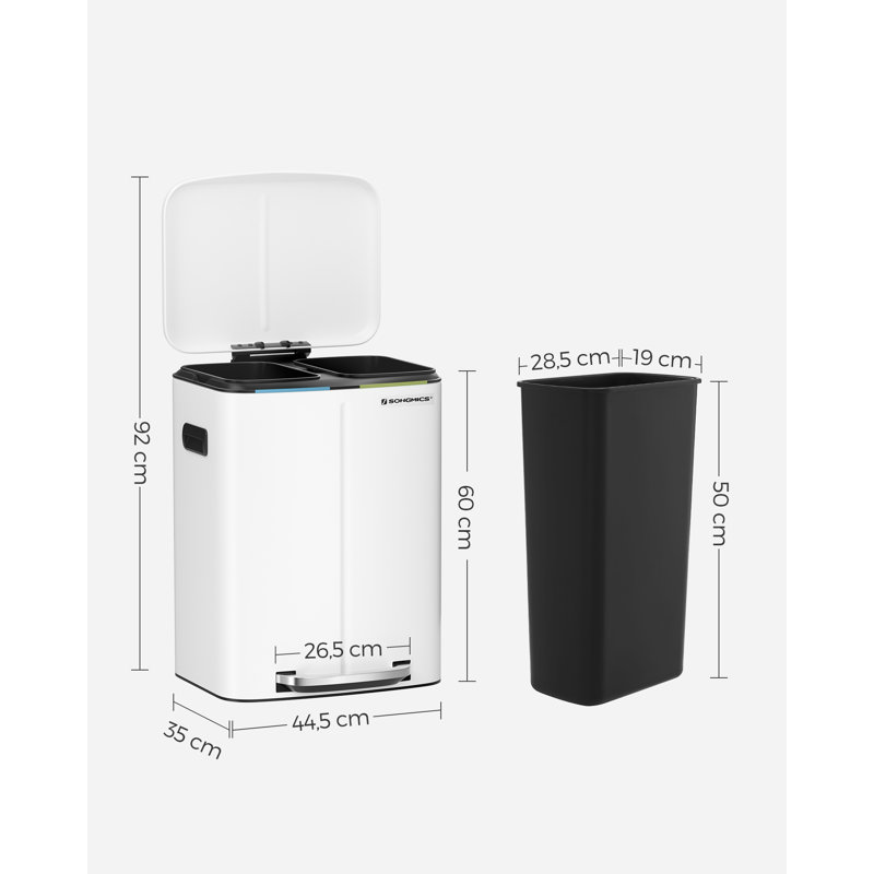 Steel Step On Multi-Compartment Rubbish & Recycling Bin - 40L, White