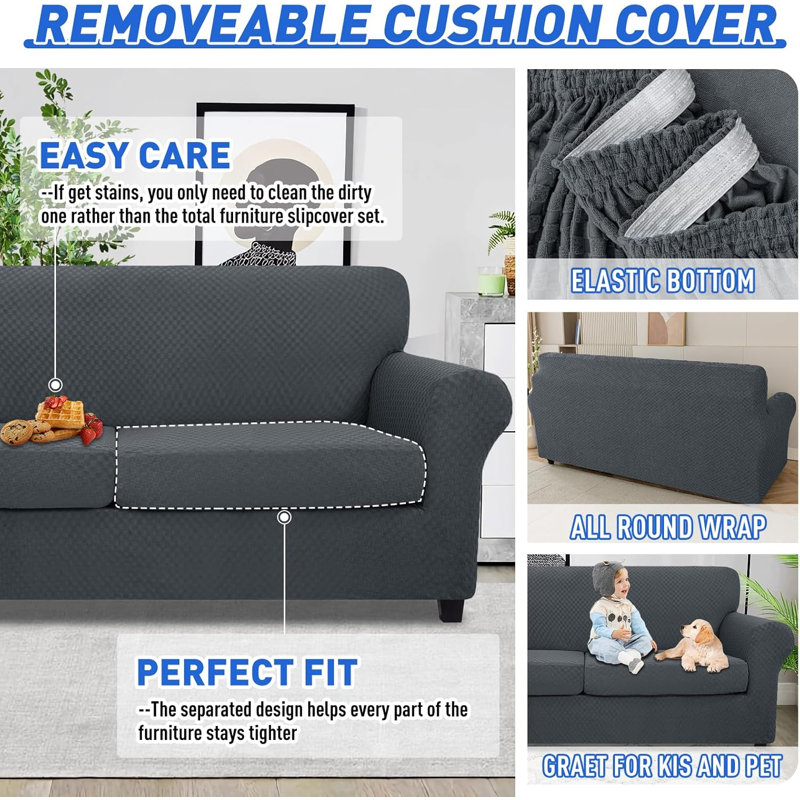 Housse de canapé 4 pièces pour canapé à 3 coussins Housse de canapé super extensible et antidérapante pour chiens