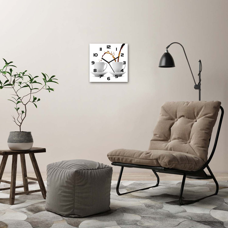 Glass Wall Clock, Black/White/Brown