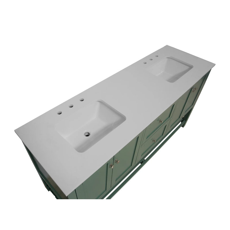 Binne 72'' Double Bathroom Vanity with Top, Sage Green, Engineered White