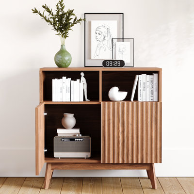80cm Compact Small Sideboard, Ribbed Door Storage Cabinet