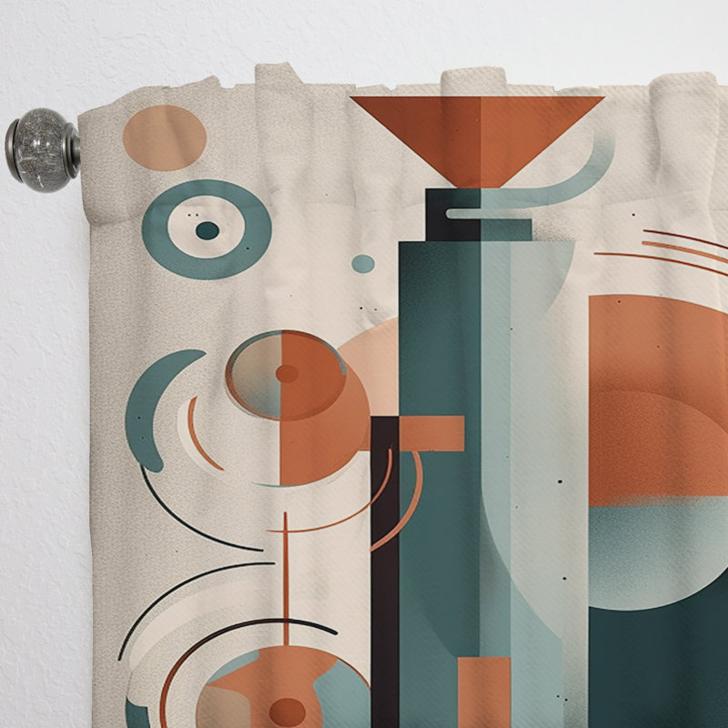 Mistico - Momentum V orange et vert Mid-Century - Rideau Mid-Century - Velours obscurcissant - 1 panneau, L 52 po x L 84 po