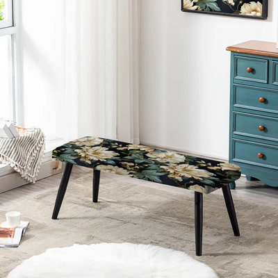 Banc rembourré floral noir