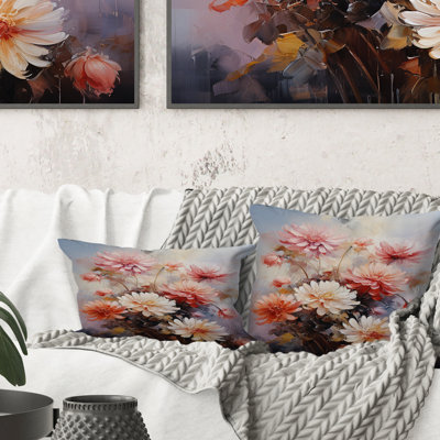 Coussin décoratif rose à imprimé romantique Chrysanthemums I