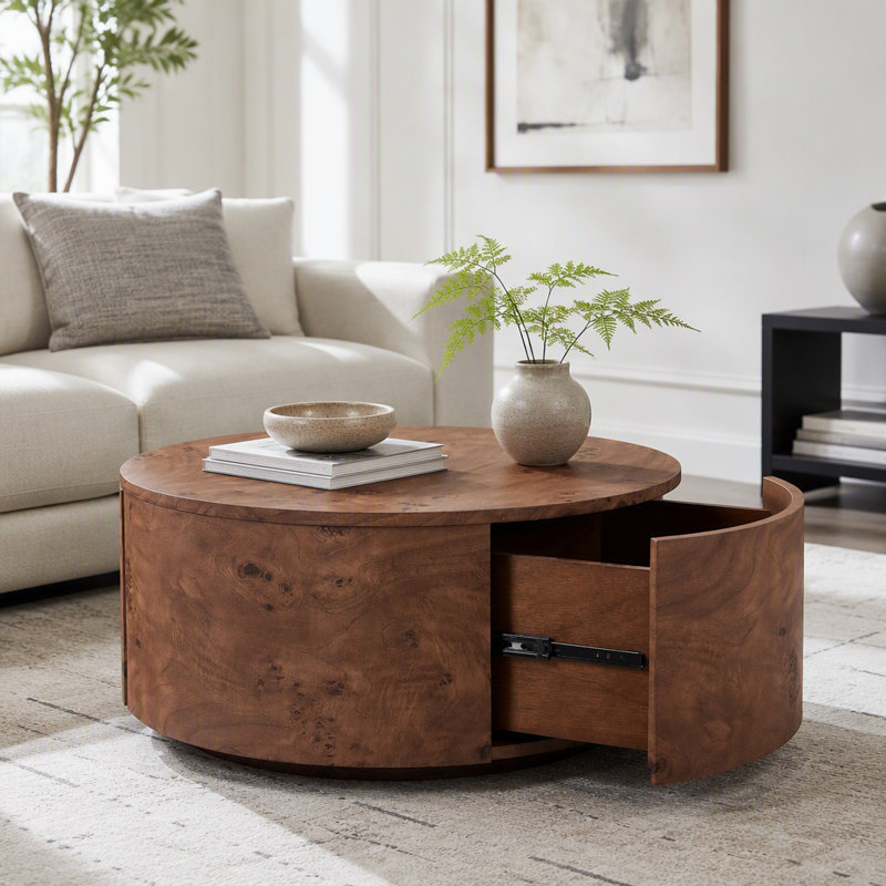 Table basse rotative en bois avec 2 tiroirs Burl