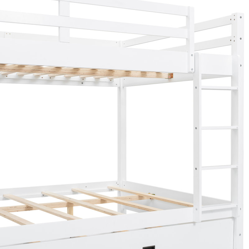 Grand lit superposé en bois blanc avec lit gigogne et cadre, pin de haute qualité, espace de rangement pour lattes solides, fait en espaces partagés