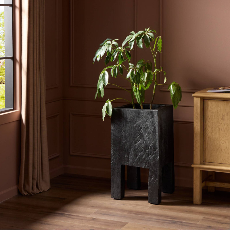 Jardinière Hoarce - Brûlé récupéré, H 33 po x l 18,75 po x P 19,25 po, Noir carbonisé