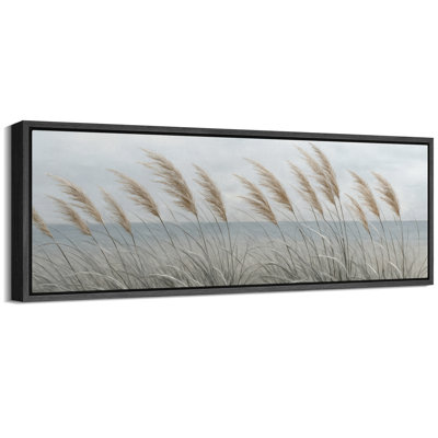 Minimal Coastal Sea Oats Grass Soft Ocean Horizon Wall Decor Extra Large Pictures Framed Canvas Print Wall Art