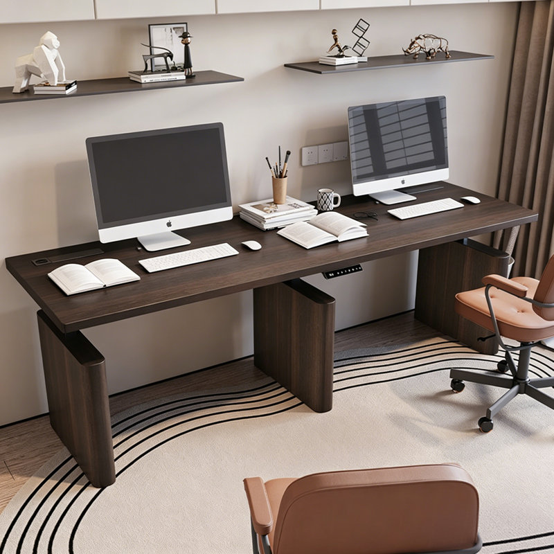 Bureau double 94,49 po moderne à hauteur double pour deux personnes avec prises intégrées, 25.39" H x 94.49" W x 33.46" D