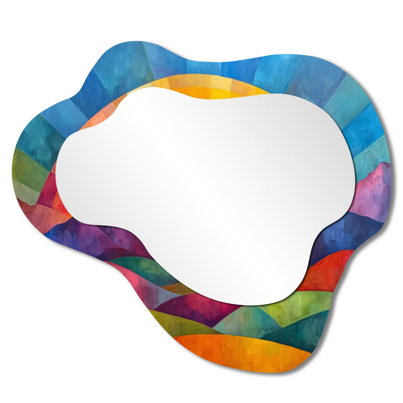 Rainbow Over Abstract Colorful Mountains - miroir asymétrique irrégulier arc-en-ciel, miroir mural traditionnel, imprimé sur métal