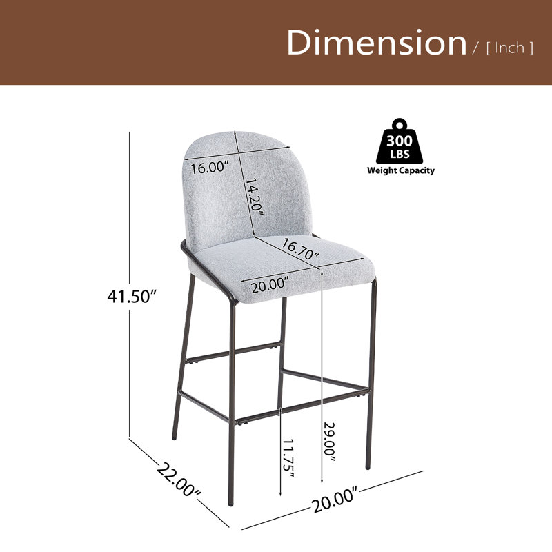 Tabouret de bar intérieur en métal, ensemble de 2, Gris